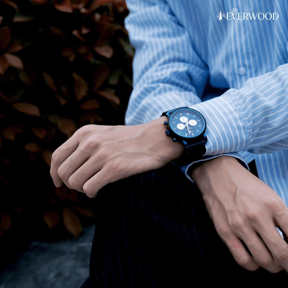 EverWood™ - Moon Phase Blue Kronográf 44mm - EverWood ® Fa Karórák | Férfi & Női Karóra Faóra Fakaróra EverWood