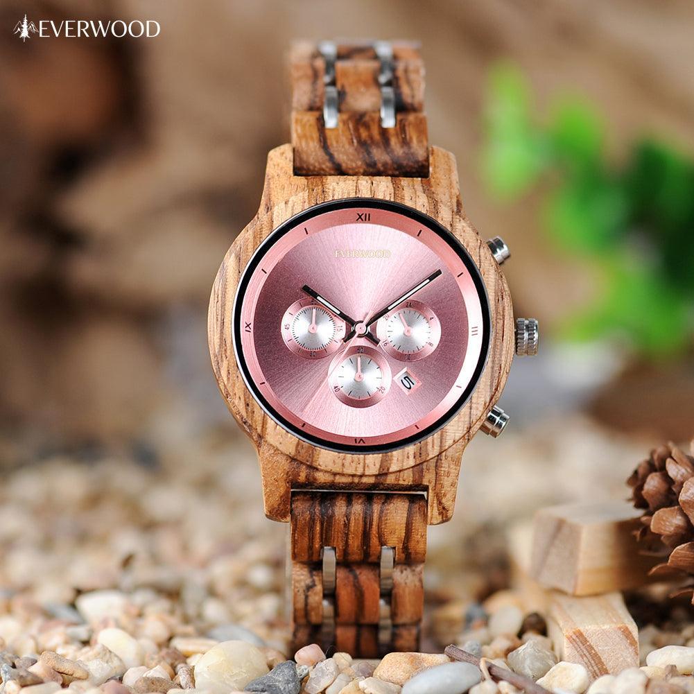 EverWood™ - Vivid Walnut Kronográf 40mm - EverWood ® Fa Karórák | Férfi & Női Karóra Faóra Fakaróra EverWood