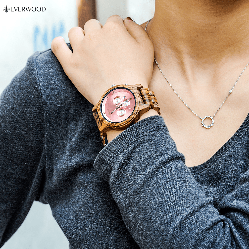 EverWood™ - Vivid Walnut Kronográf 40mm - EverWood ® Fa Karórák | Férfi & Női Karóra Faóra Fakaróra EverWood