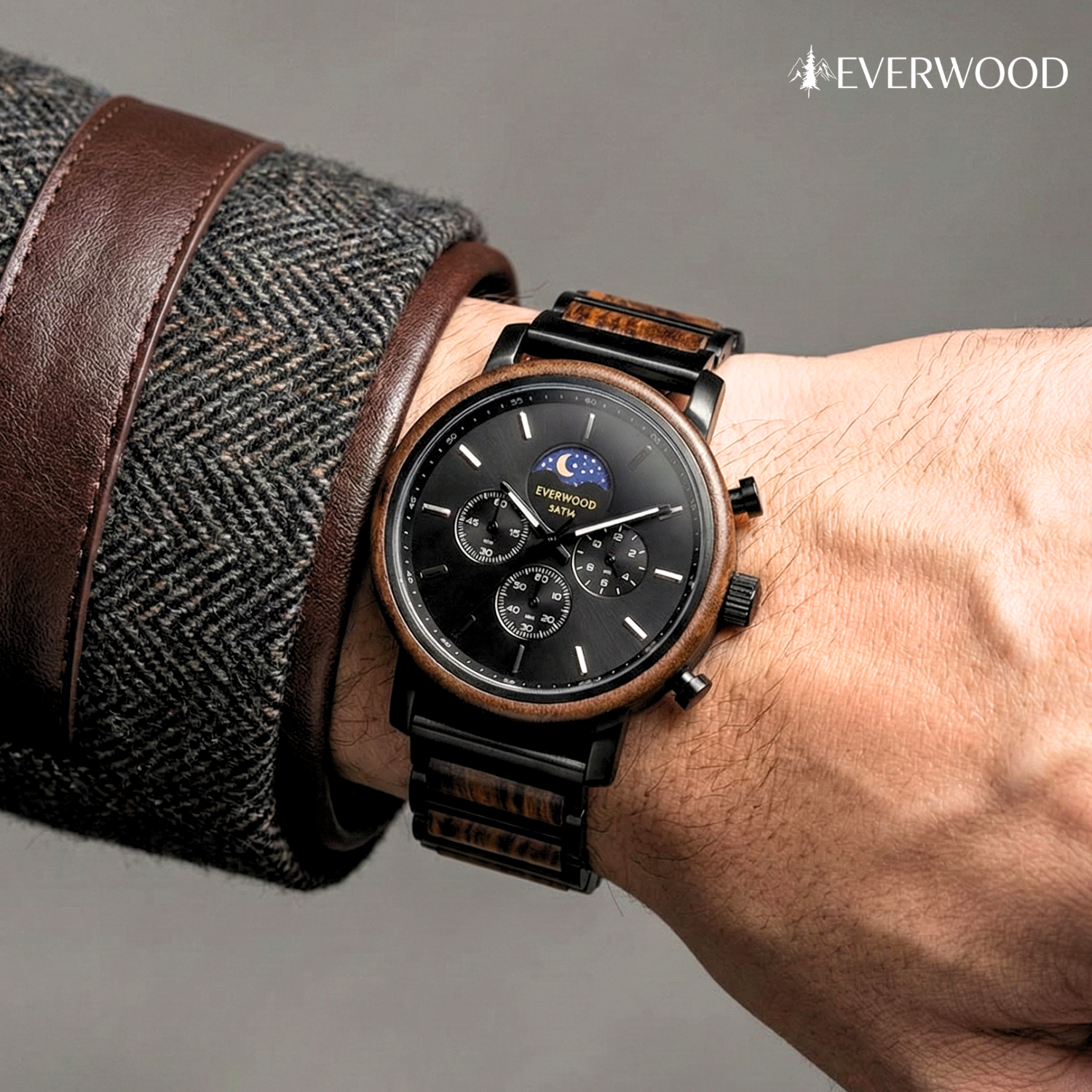 EverWood™ – Moon Phase Lemn de tigru Cronograf 44 mm