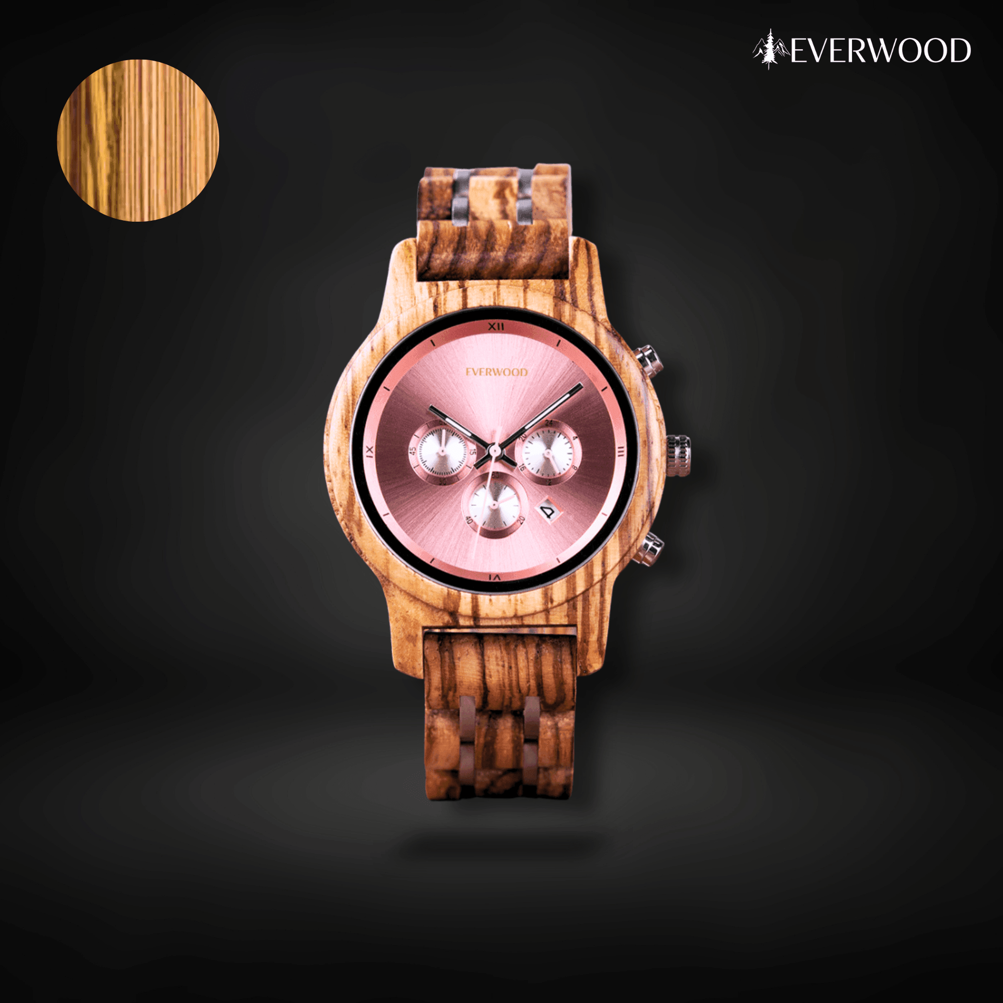 EverWood™ - Vivid Walnut Kronográf 40mm - EverWood ® Fa Karórák | Férfi & Női Karóra Faóra Fakaróra EverWood