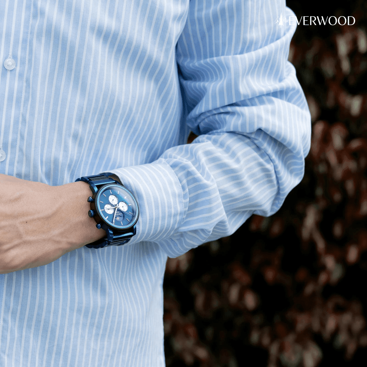 EverWood™ - Moon Phase Blue Kronográf 44mm - EverWood ® Fa Karórák | Férfi & Női Karóra Faóra Fakaróra EverWood