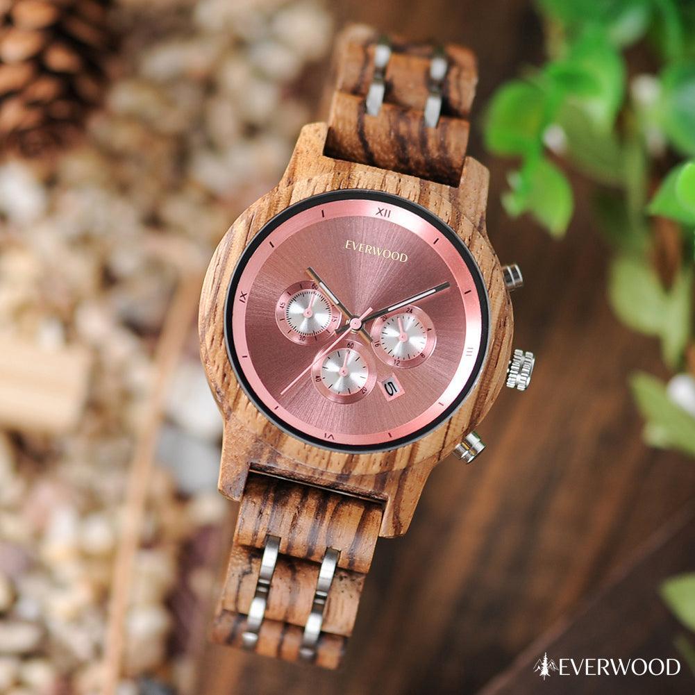 EverWood™ - Vivid Walnut Kronográf 40mm - EverWood ® Fa Karórák | Férfi & Női Karóra Faóra Fakaróra EverWood
