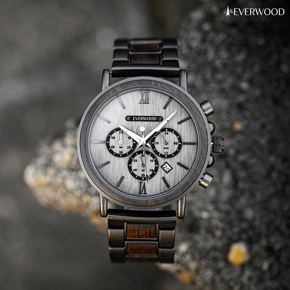 EverWood™ - Metal Zebra Kronográf 44.5mm - EverWood ® Fa Karórák | Férfi & Női Karóra Faóra Fakaróra EverWood