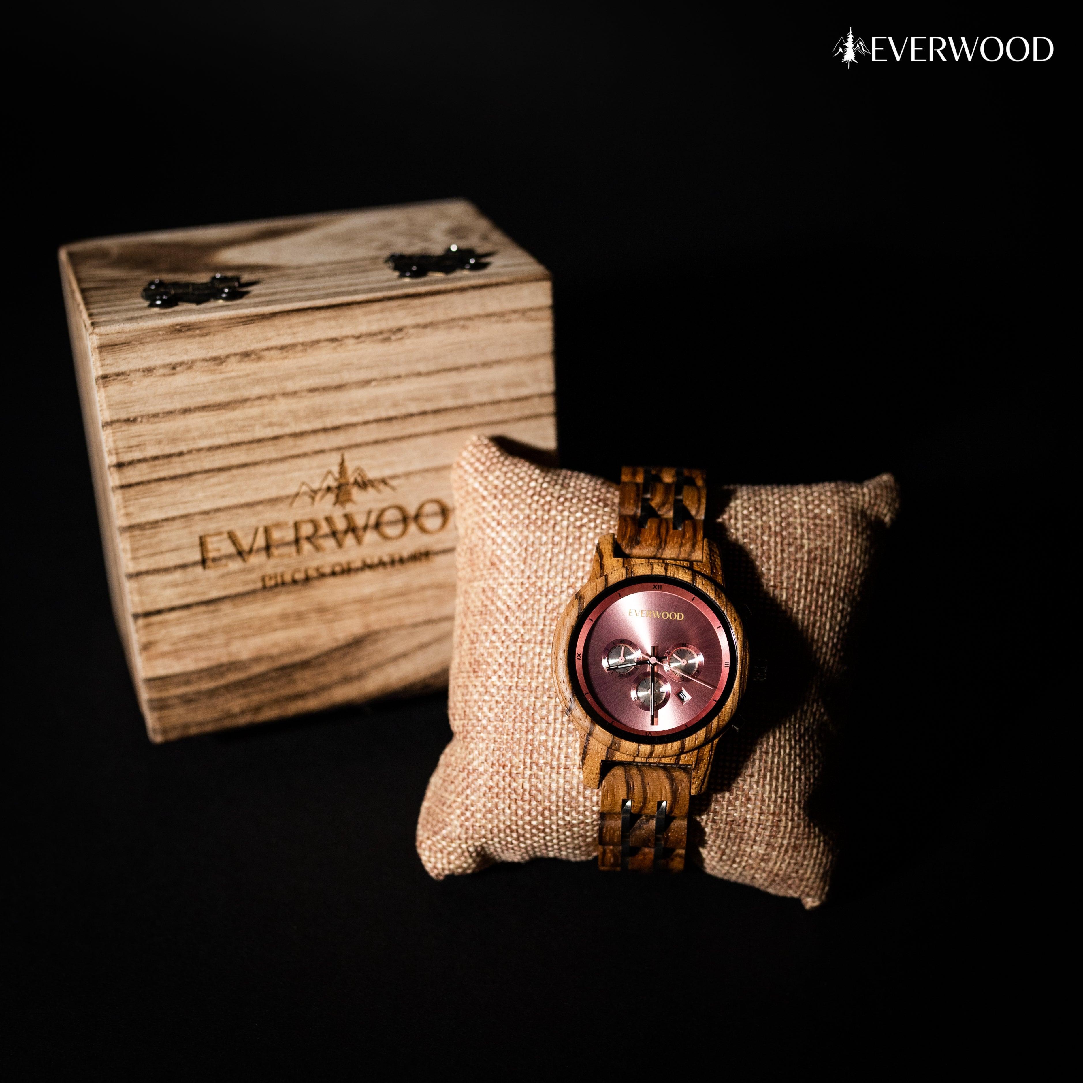 EverWood™ - Vivid Walnut Kronográf 40mm - EverWood ® Fa Karórák | Férfi & Női Karóra Faóra Fakaróra EverWood